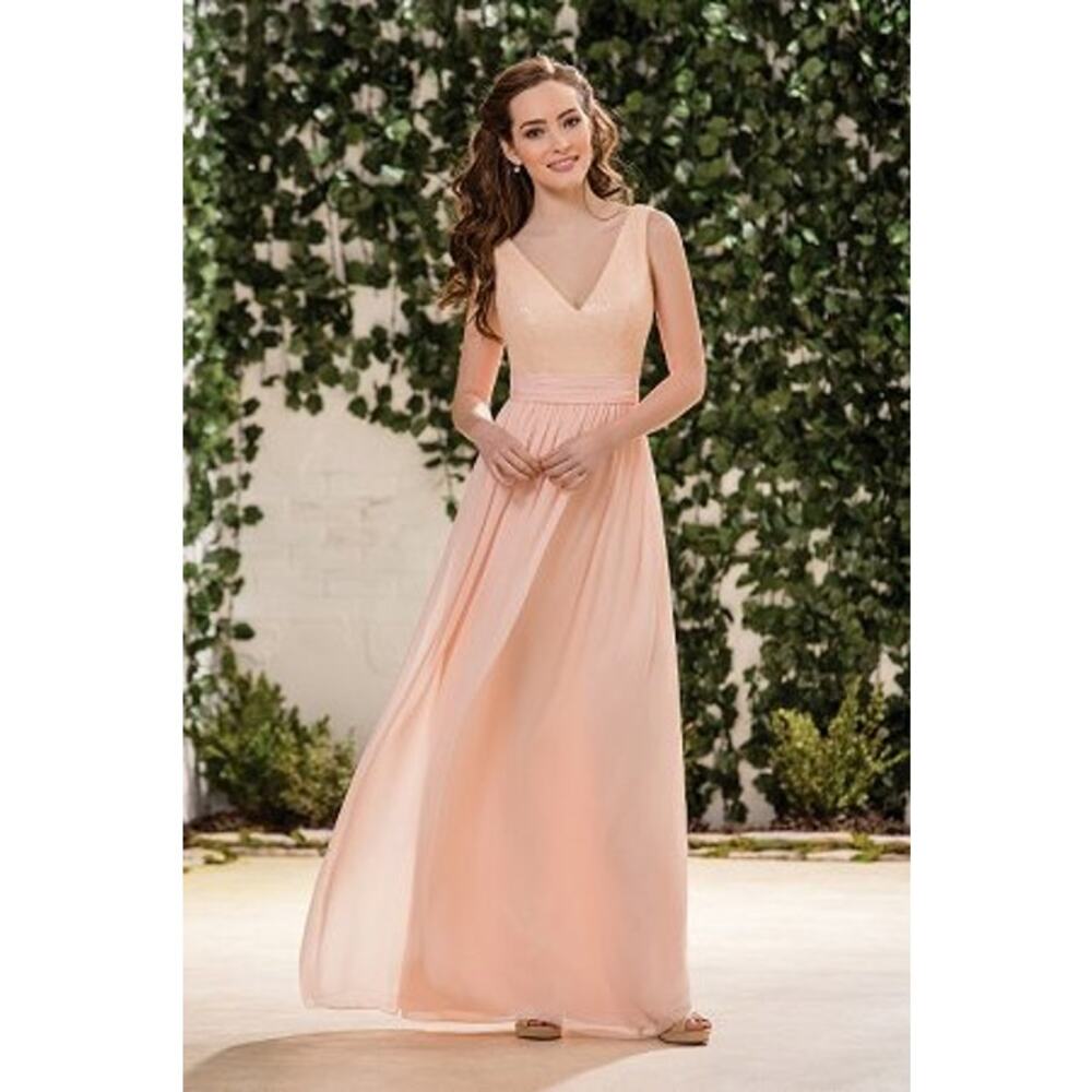 2717 NWT JASMINE B183063 Long V-neck Sequin & Poly Chiffon Bridesmaid Dress